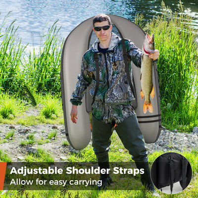 *Inflatable Fishing Float Tube with Fish Ruler and Pump Storage Pockets - Gray
