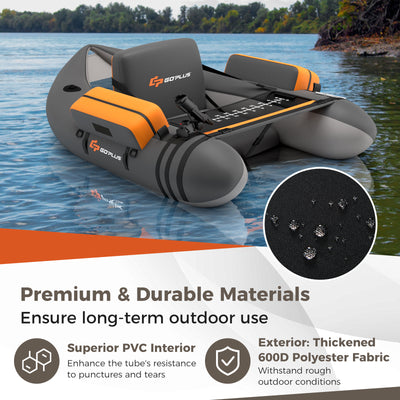 *Inflatable Fishing Float Tube with Fish Ruler and Pump Storage Pockets - Gray
