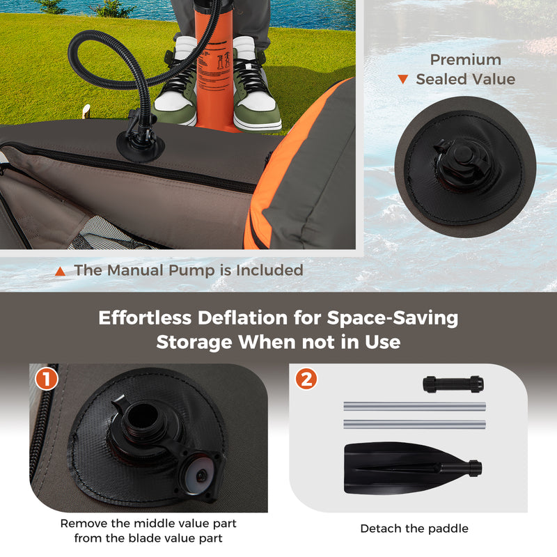 *Inflatable Fishing Float Tube with Fish Ruler and Pump Storage Pockets - Gray