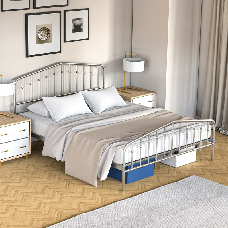 Queen Size Metal Bed Frame Platform Headboard and Footboard with Storage-Silver