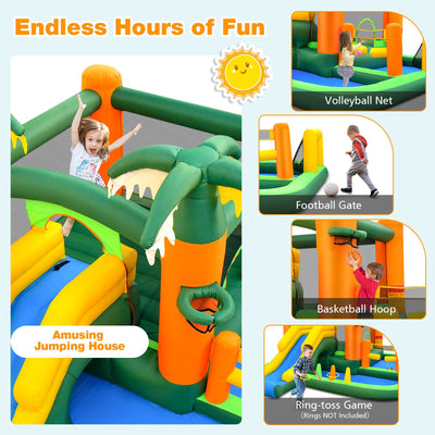 8-in-1 Tropical Inflatable Bounce Castle with 2 Ball Pits Slide and Tunnel Without Blower