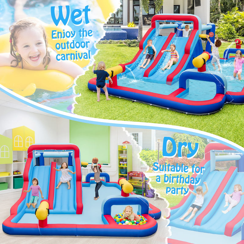Inflatable Bounce House with 2 Water Slides and 3 Water Cannons with 950W Blower
