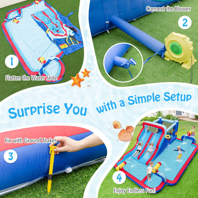 Inflatable Bounce House with 2 Water Slides and 3 Water Cannons with 950W Blower