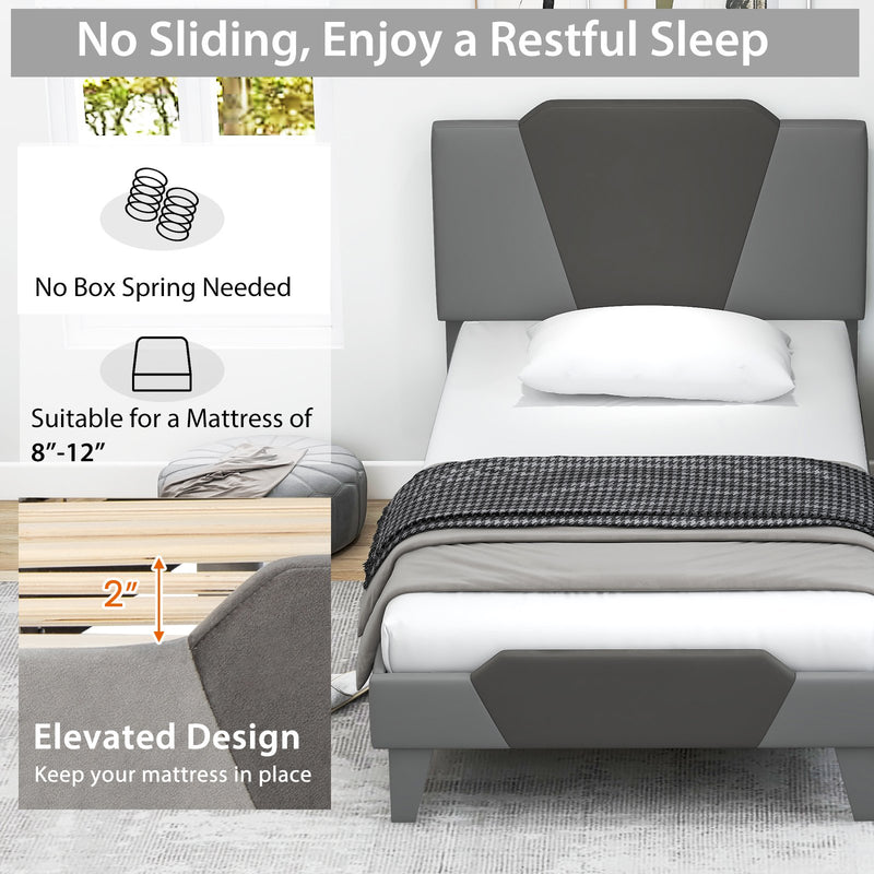 Full/Queen/Twin Velvet Upholstered Bed Frame with High Headboard-Twin Size