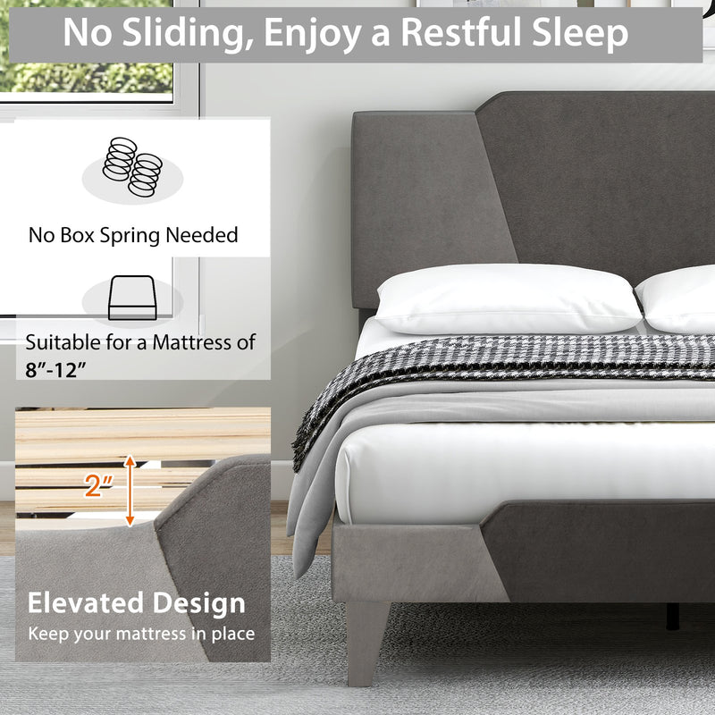 Full/Queen/Twin Velvet Upholstered Bed Frame with High Headboard-Full Size