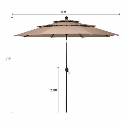 10ft 3 Tier Outdoor Patio Umbrella with Double Vented-Beige