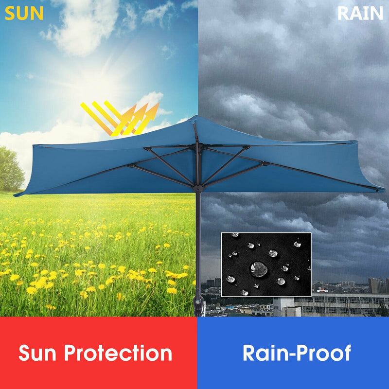 9Ft Patio Bistro Half Round Umbrella -Blue