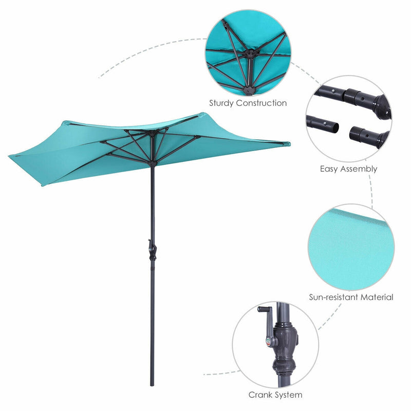 9Ft Patio Bistro Half Round Umbrella -Turquoise