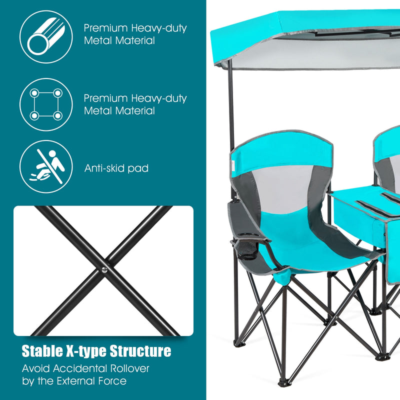 *Portable Folding Camping Canopy Chairs with Cup Holder - Turquoise