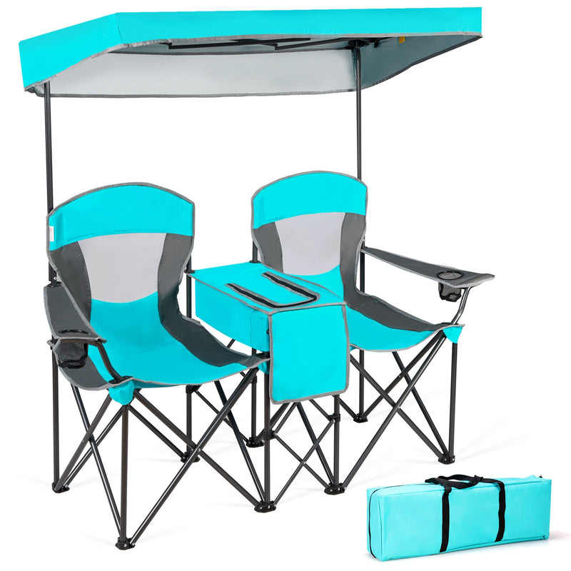 *Portable Folding Camping Canopy Chairs with Cup Holder - Turquoise
