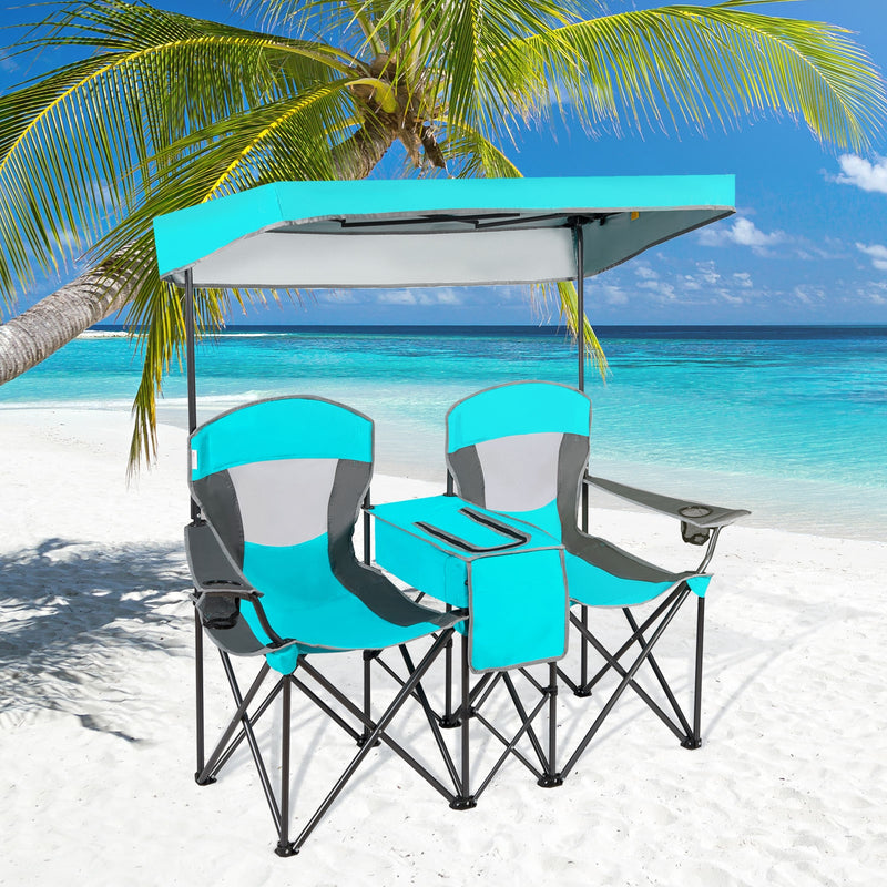 *Portable Folding Camping Canopy Chairs with Cup Holder - Turquoise