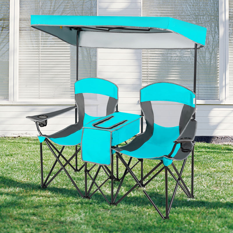 *Portable Folding Camping Canopy Chairs with Cup Holder - Turquoise