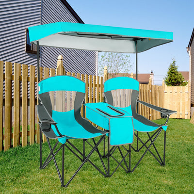 *Portable Folding Camping Canopy Chairs with Cup Holder - Turquoise