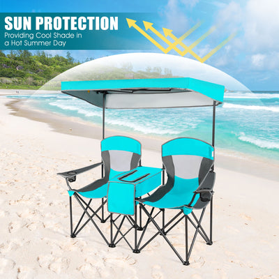 *Portable Folding Camping Canopy Chairs with Cup Holder - Turquoise