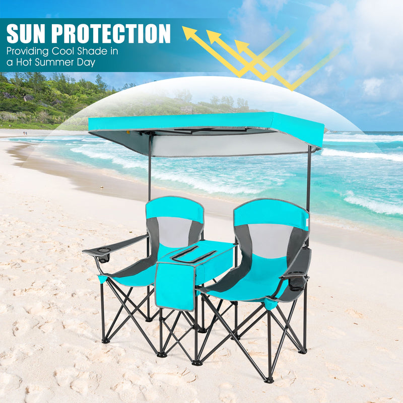 *Portable Folding Camping Canopy Chairs with Cup Holder - Turquoise