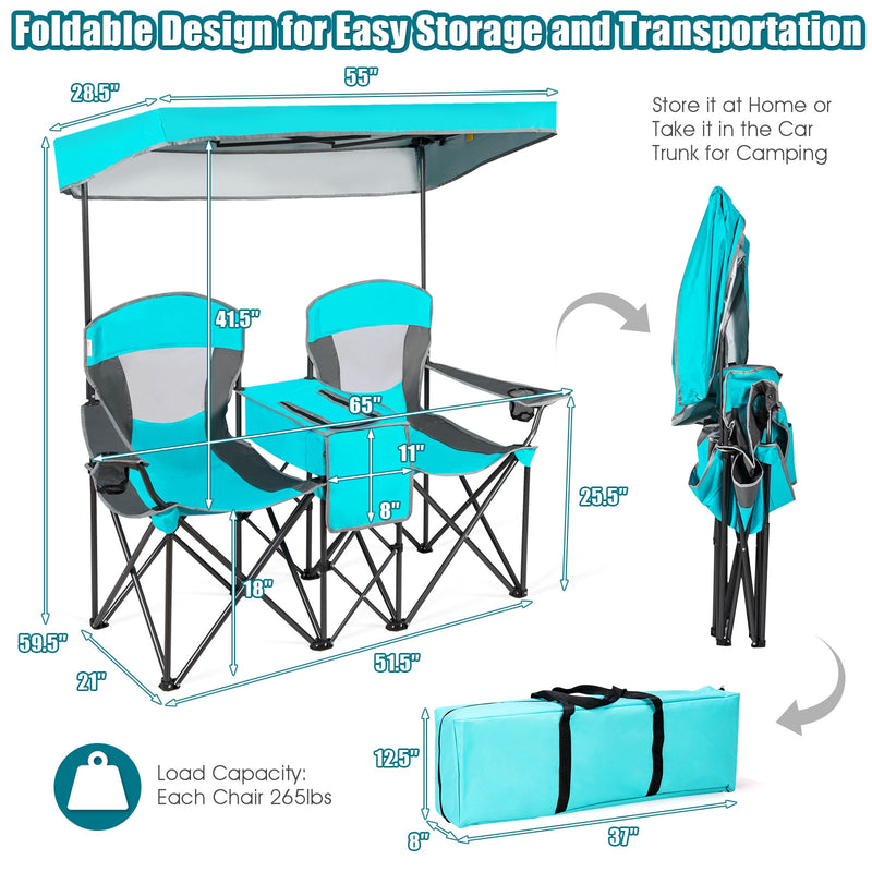 *Portable Folding Camping Canopy Chairs with Cup Holder - Turquoise