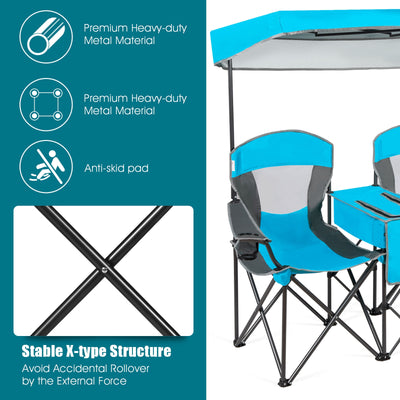 *Portable Folding Camping Canopy Chairs with Cup Holder - Blue