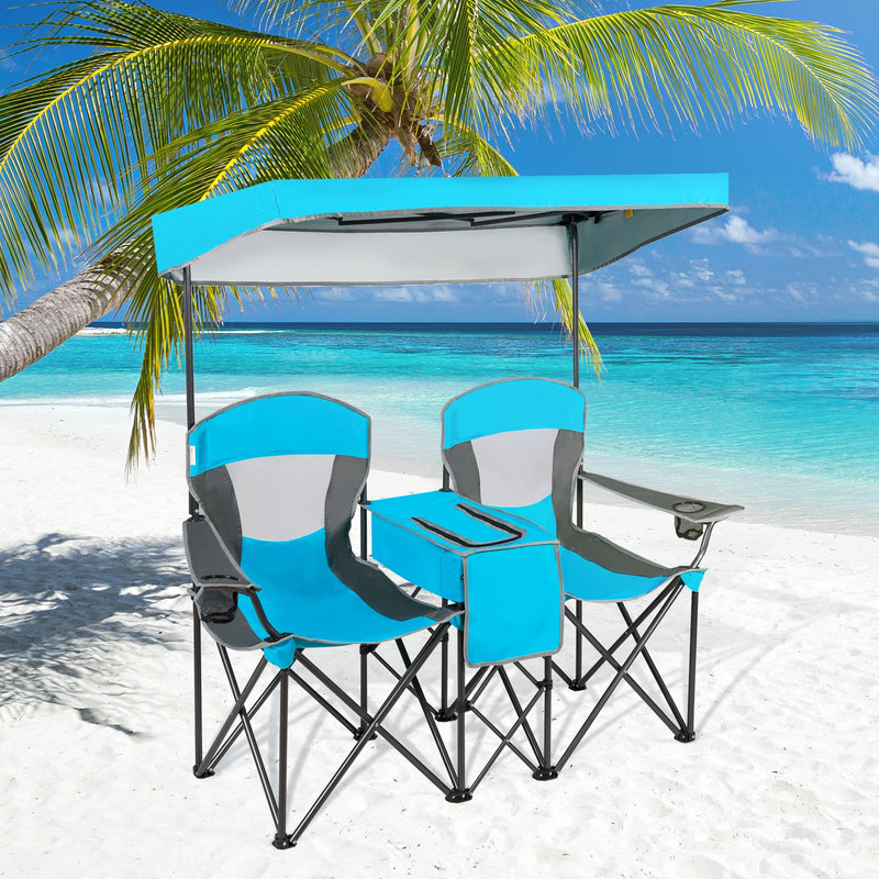 *Portable Folding Camping Canopy Chairs with Cup Holder - Blue