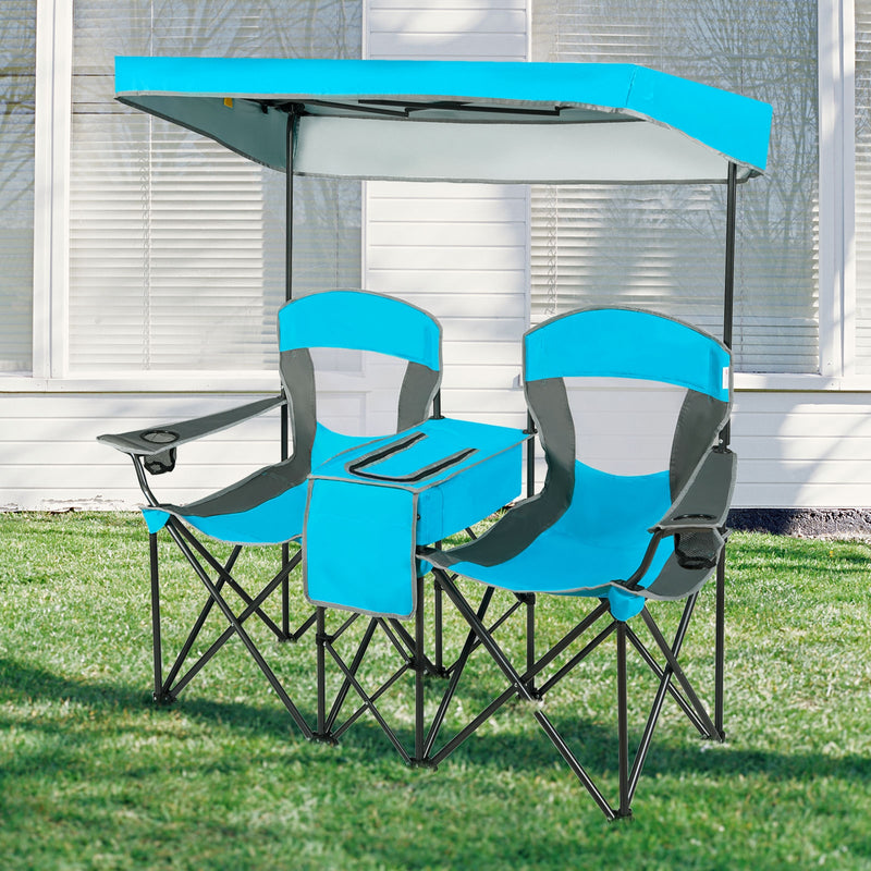 *Portable Folding Camping Canopy Chairs with Cup Holder - Blue