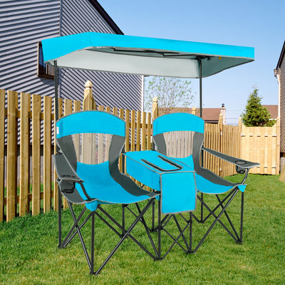 *Portable Folding Camping Canopy Chairs with Cup Holder - Blue