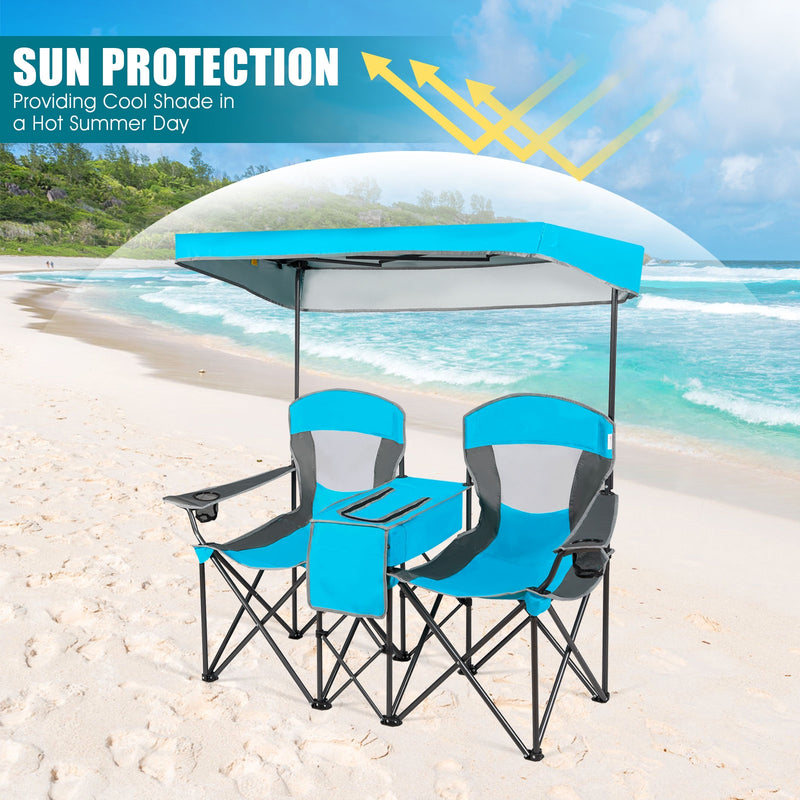 *Portable Folding Camping Canopy Chairs with Cup Holder - Blue