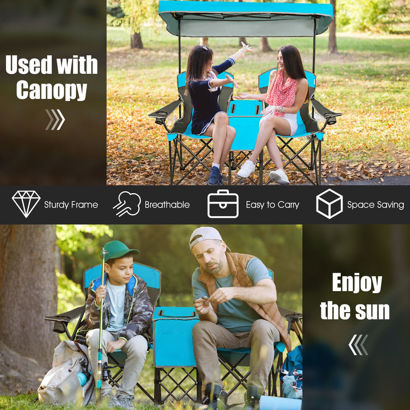 *Portable Folding Camping Canopy Chairs with Cup Holder - Blue