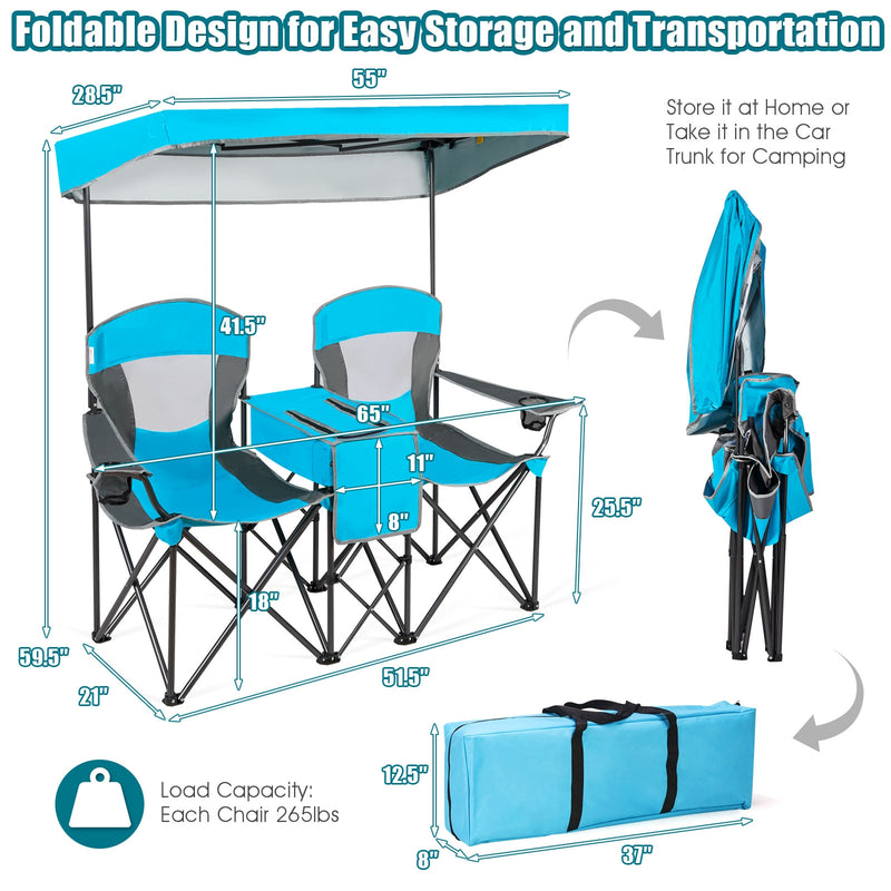 *Portable Folding Camping Canopy Chairs with Cup Holder - Blue