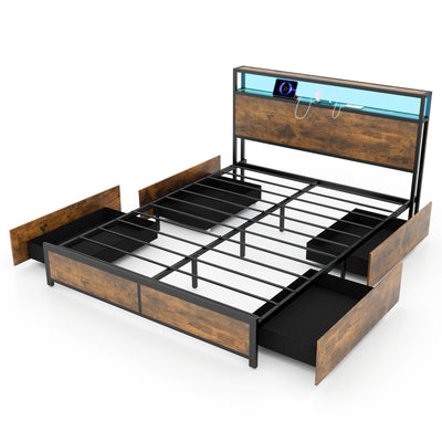 *Full/Queen Size Bed Frame with Smart LED Lights and Storage Drawers - Queen Size