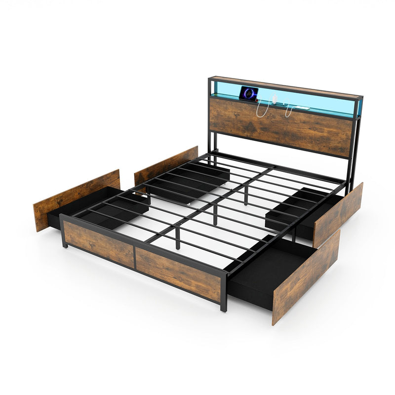*Full/Queen Size Bed Frame with Smart LED Lights and Storage Drawers - Queen Size