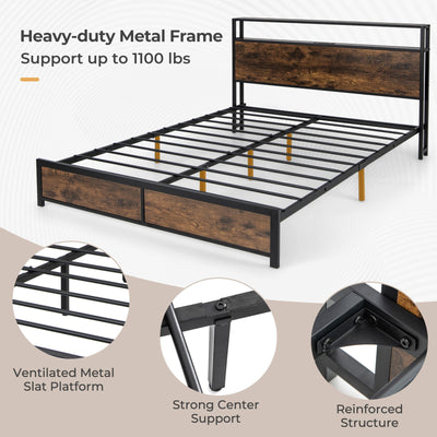 *Full/Queen Size Bed Frame with Smart LED Lights and Storage Drawers - Queen Size
