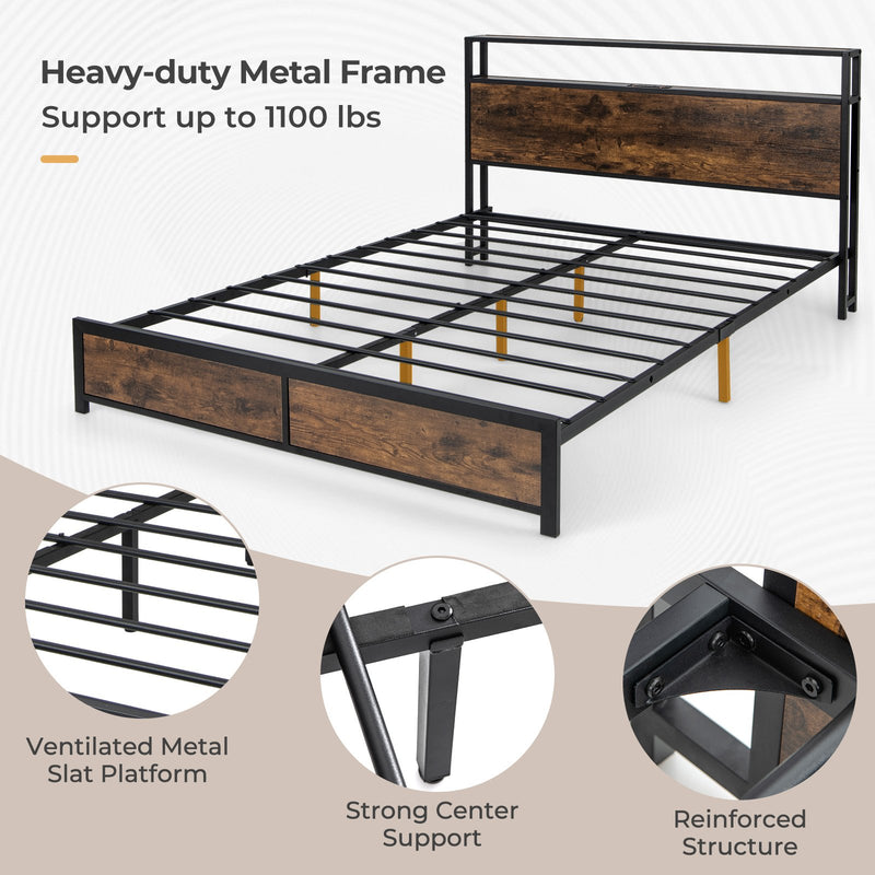 *Full/Queen Size Bed Frame with Smart LED Lights and Storage Drawers - Queen Size