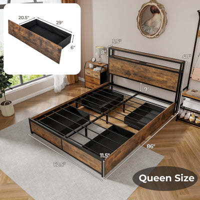 *Full/Queen Size Bed Frame with Smart LED Lights and Storage Drawers - Queen Size