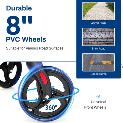 *2-in-1 Folding Rollator Walker Transport Wheelchair with Seat and Reversible Backrest - Navy
