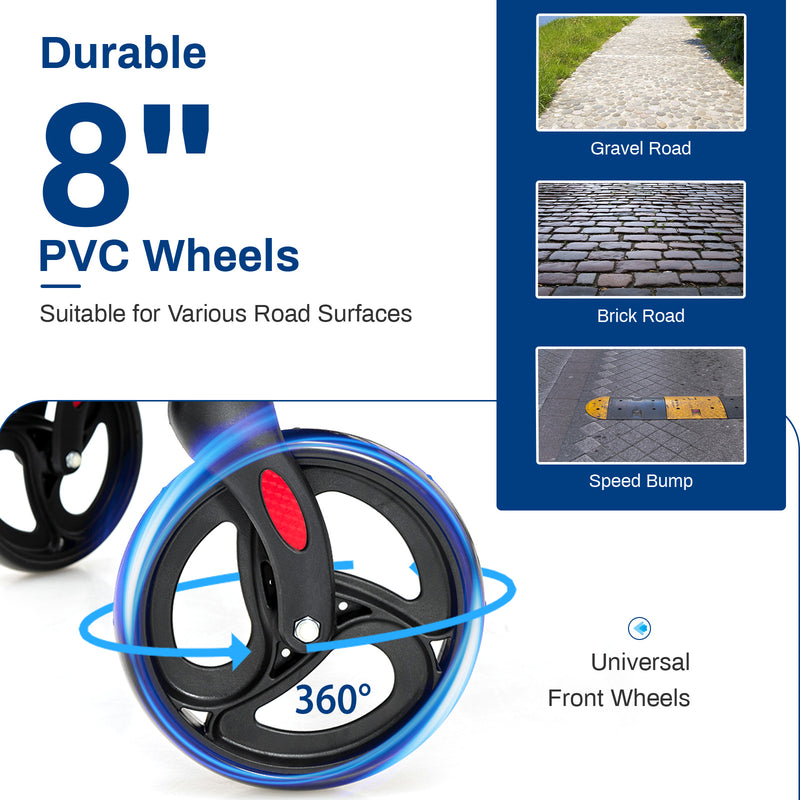 *2-in-1 Folding Rollator Walker Transport Wheelchair with Seat and Reversible Backrest - Navy