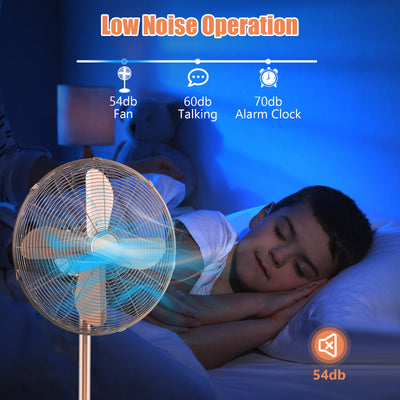 16 Inch Pedestal Standing Fan Oscillating Pedestal Fan with 3 Speeds and Adjustable Height-Copper