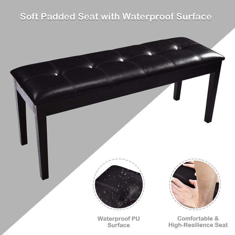 Upholstered Dining Room PU Bench Solid Wood Button Tufted-Brown