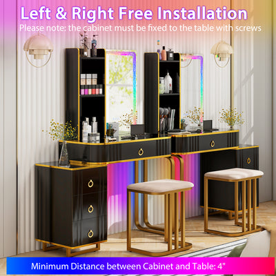 Vanity Table Set with RGB LED Lights and Wireless Charging Station-Black