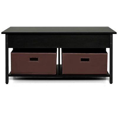 Lift Top Coffee Table Central Table with Drawers and Hidden Compartment for Living Room-Black