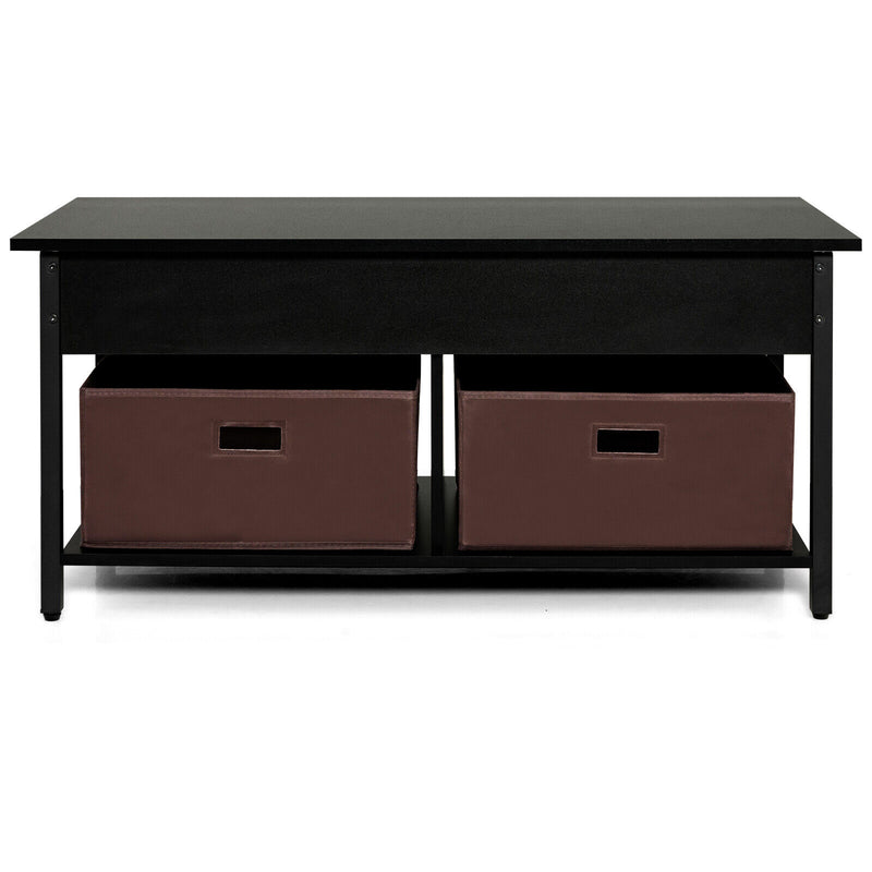 Lift Top Coffee Table Central Table with Drawers and Hidden Compartment for Living Room-Black