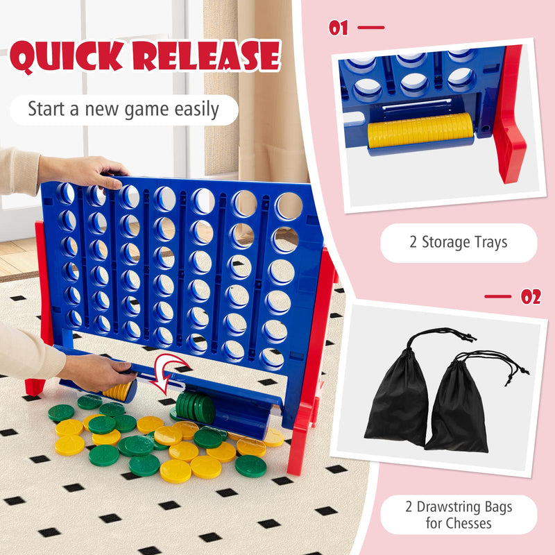 Jumbo 4-to-Score Connect Game Set with Carrying Bag and 42 Coins-Red