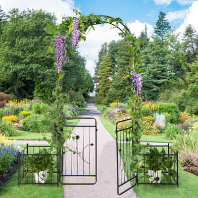 87 Inches Garden Arbor with Lockable Gate Side Planters-Black