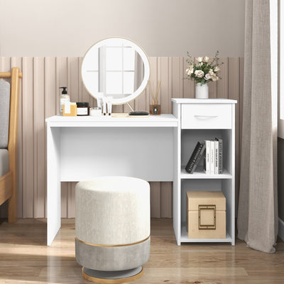Computer Desk with Drawer Modern Laptop PC Desk with Adjustable Shelf and Cable Hole-White