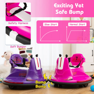 12V Kids Ride On Bumper Car with Remote Control Lights and Music-Pink
