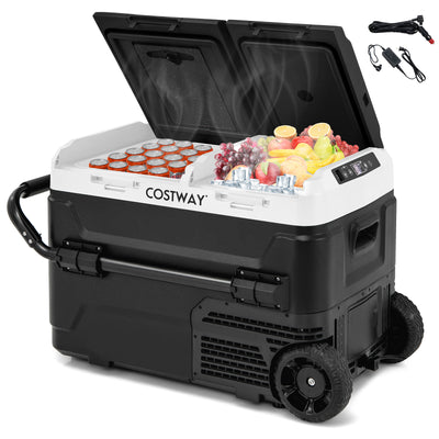 *Dual Zone 12V 42QT Car Refrigerator with Wheels - Black