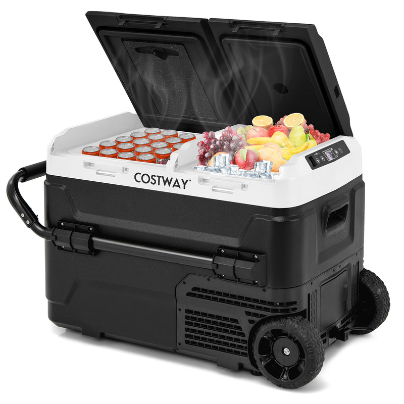 *Dual Zone 12V 42QT Car Refrigerator with Wheels - Black