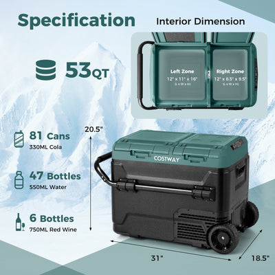*Dual Zone 12V Car Refrigerator for Vehicles Camping Travel Truck RV Boat Outdoor - Green