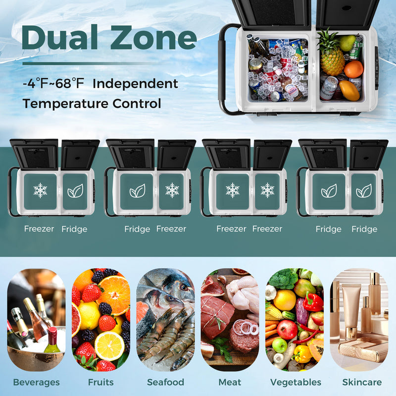 *Dual Zone 12V Car Refrigerator for Vehicles Camping Travel Truck RV Boat Outdoor - Black