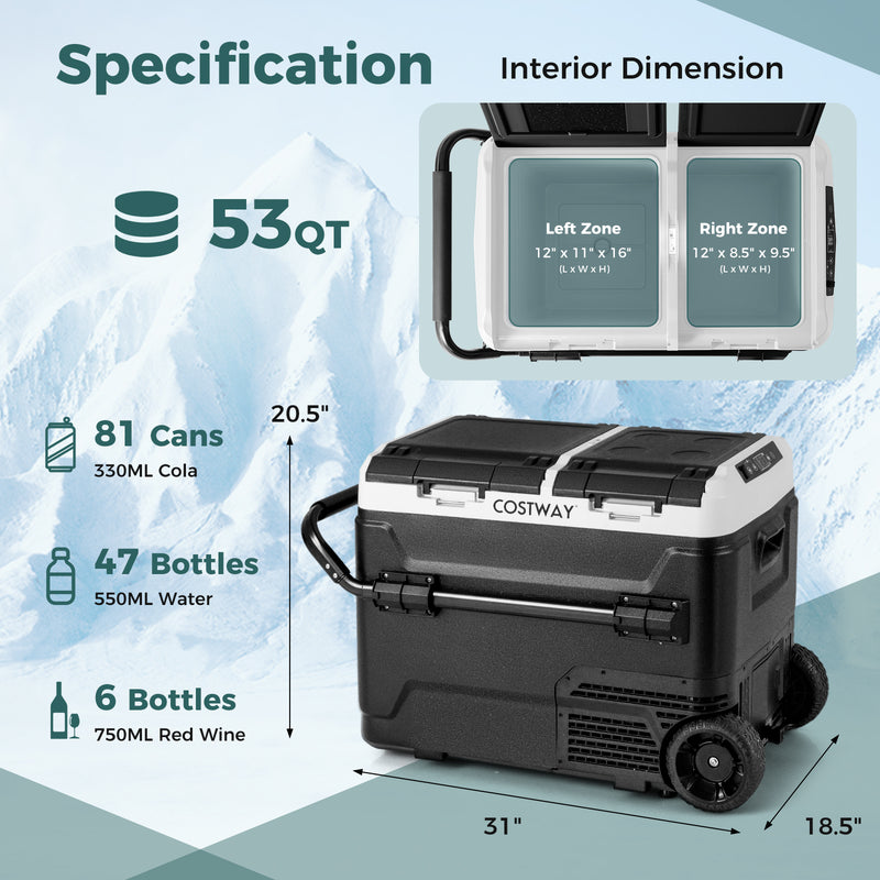 *Dual Zone 12V Car Refrigerator for Vehicles Camping Travel Truck RV Boat Outdoor - Black