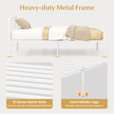 Modern Metal Platform Bed with Headboard and Footboard-White