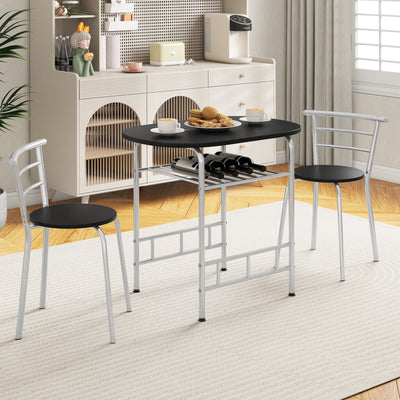 Home Kitchen 3 pcs Bistro Pub Dining Table 2 Chairs Set-Silver